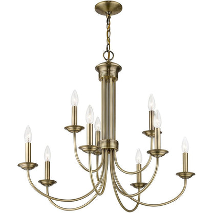 Antiqued Brass Nine Light Metal Dimmable Chandelier With Shades HomeRoots