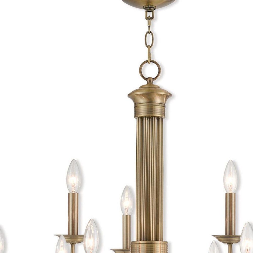 Antiqued Brass Nine Light Metal Dimmable Chandelier With Shades HomeRoots