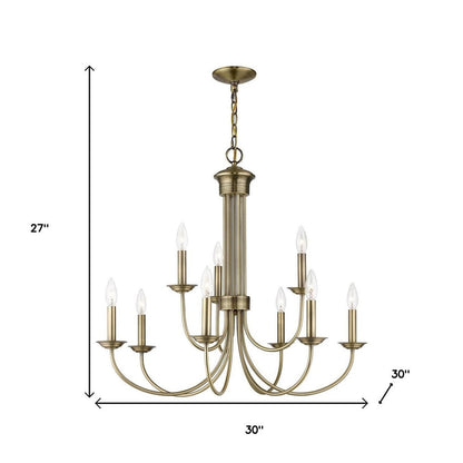 Antiqued Brass Nine Light Metal Dimmable Chandelier With Shades HomeRoots