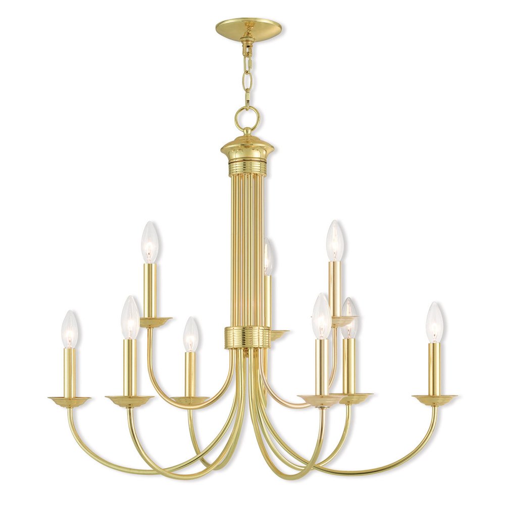 Brass Nine Light Metal Dimmable Chandelier With Shades HomeRoots