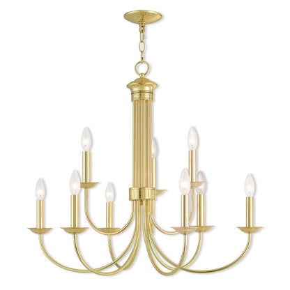 Brass Nine Light Metal Dimmable Chandelier With Shades HomeRoots