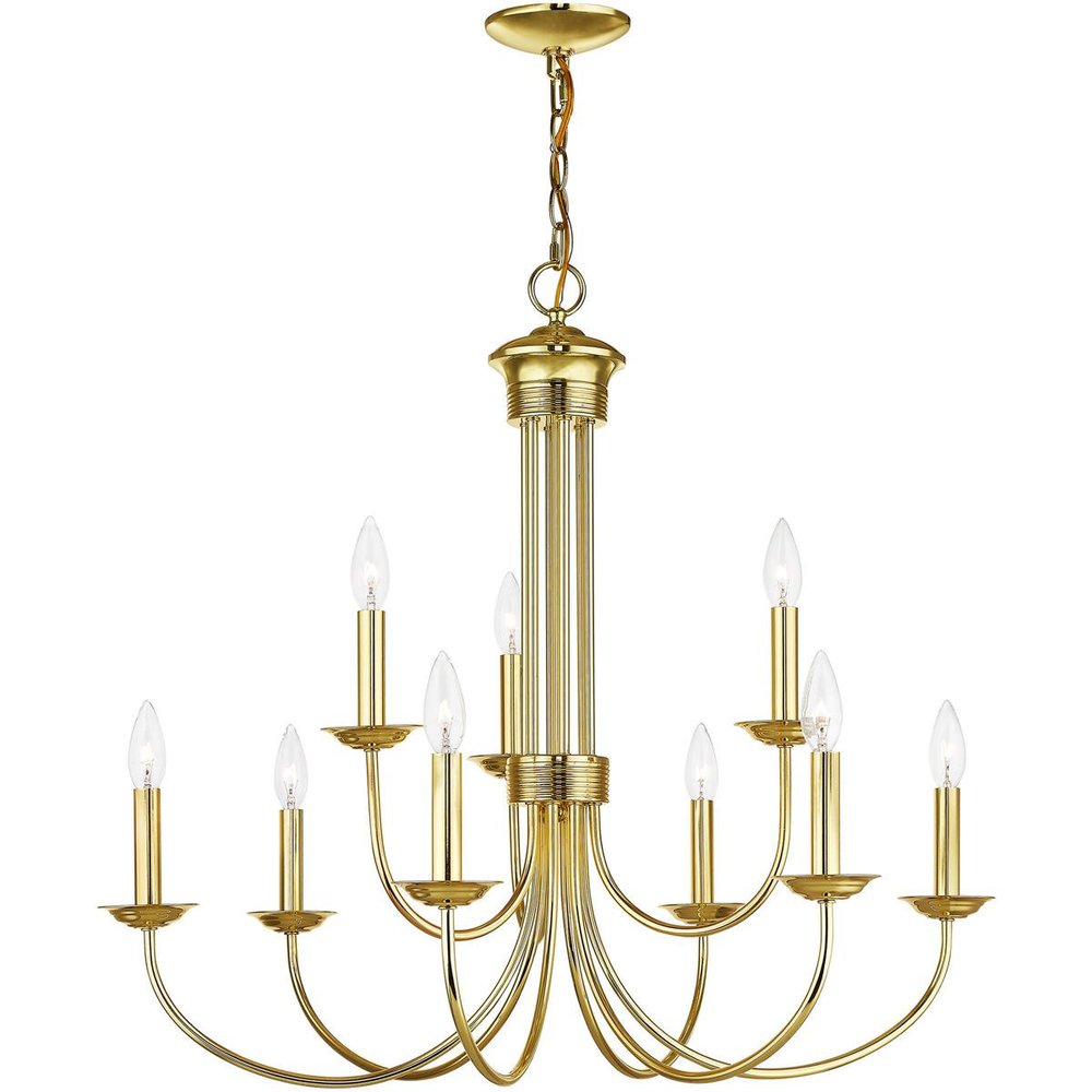 Brass Nine Light Metal Dimmable Chandelier With Shades HomeRoots