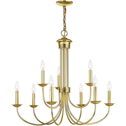 Brass Nine Light Metal Dimmable Chandelier With Shades HomeRoots