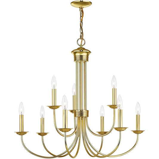 Brass Nine Light Metal Dimmable Chandelier With Shades HomeRoots