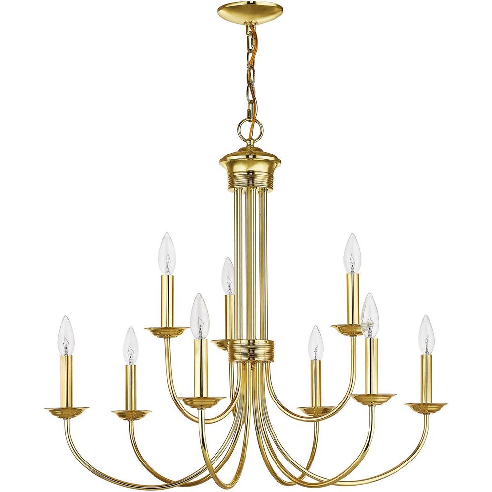 Brass Nine Light Metal Dimmable Chandelier With Shades HomeRoots