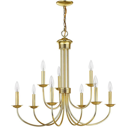Brass Nine Light Metal Dimmable Chandelier With Shades HomeRoots