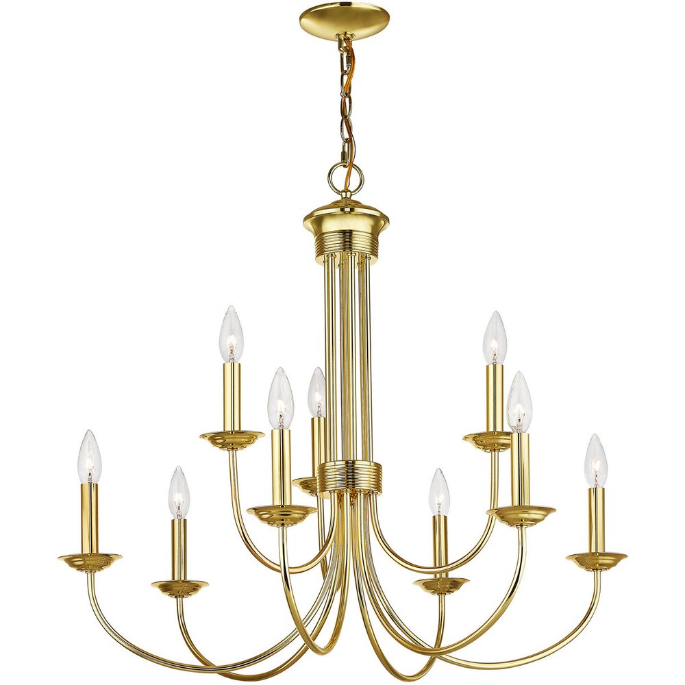 Brass Nine Light Metal Dimmable Chandelier With Shades HomeRoots