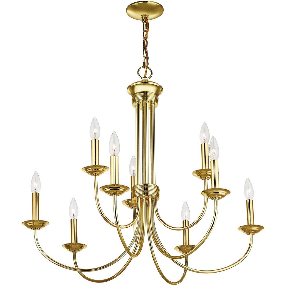 Brass Nine Light Metal Dimmable Chandelier With Shades HomeRoots