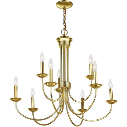 Brass Nine Light Metal Dimmable Chandelier With Shades HomeRoots