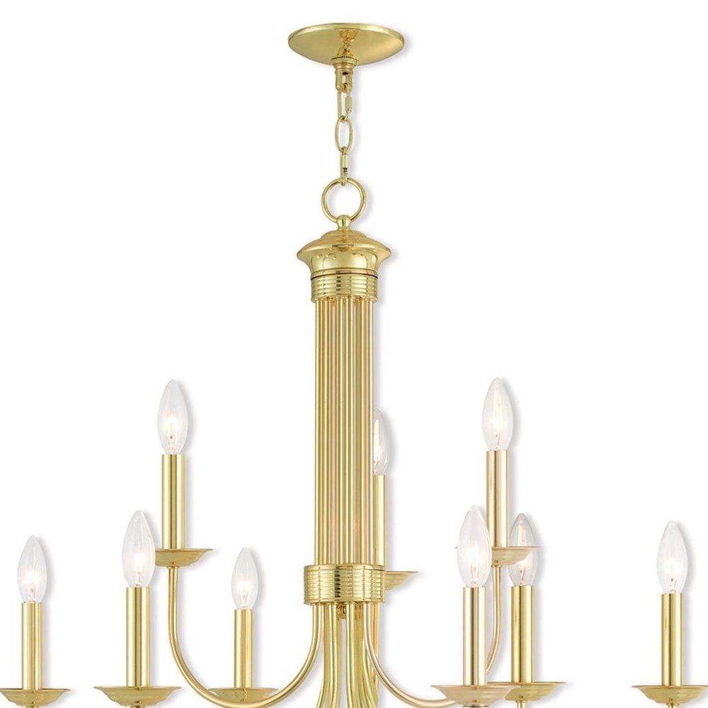Brass Nine Light Metal Dimmable Chandelier With Shades HomeRoots