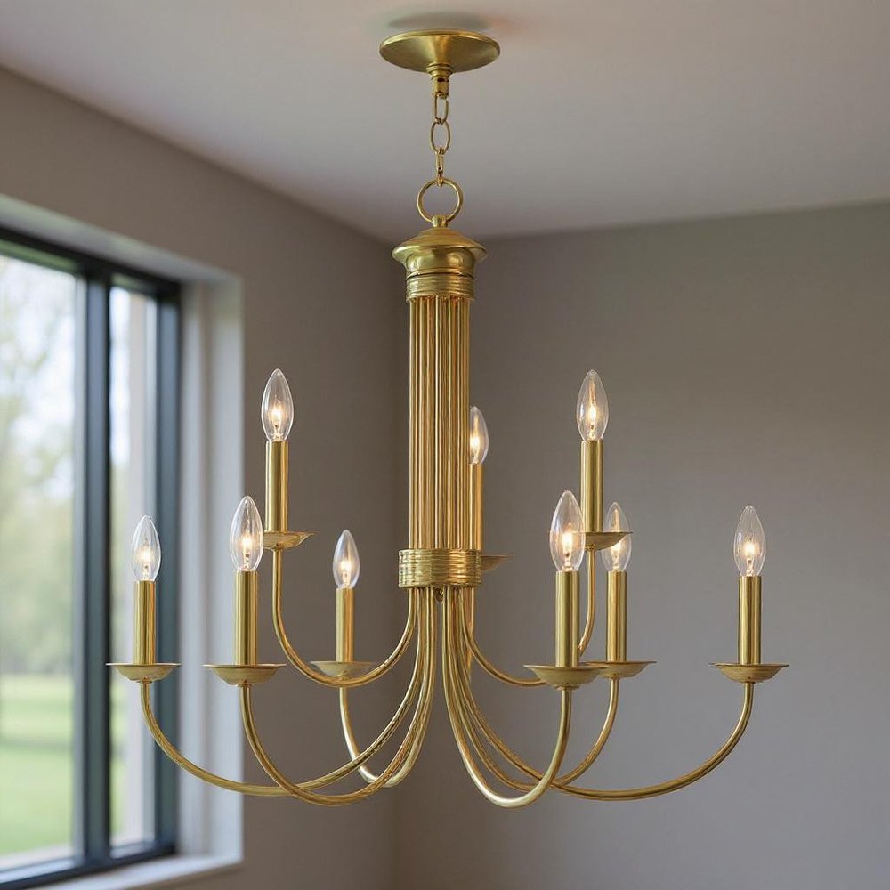 Brass Nine Light Metal Dimmable Chandelier With Shades HomeRoots
