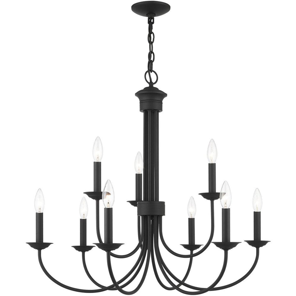 Black Nine Light Metal Dimmable Chandelier With Shades HomeRoots