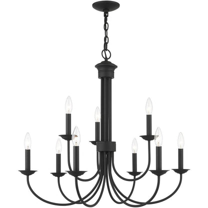 Black Nine Light Metal Dimmable Chandelier With Shades HomeRoots