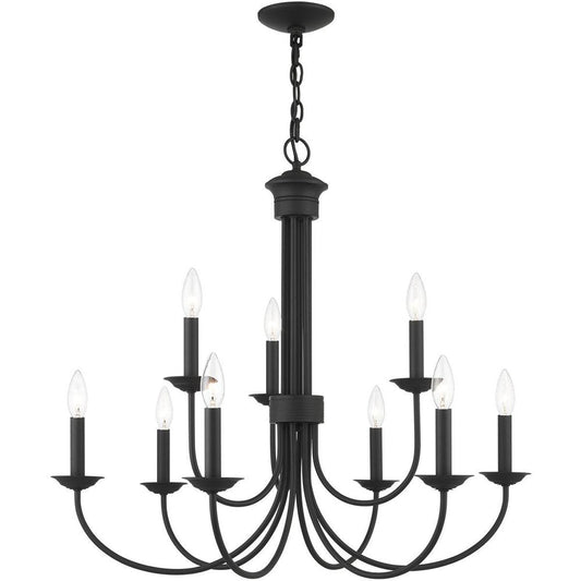 Black Nine Light Metal Dimmable Chandelier With Shades HomeRoots