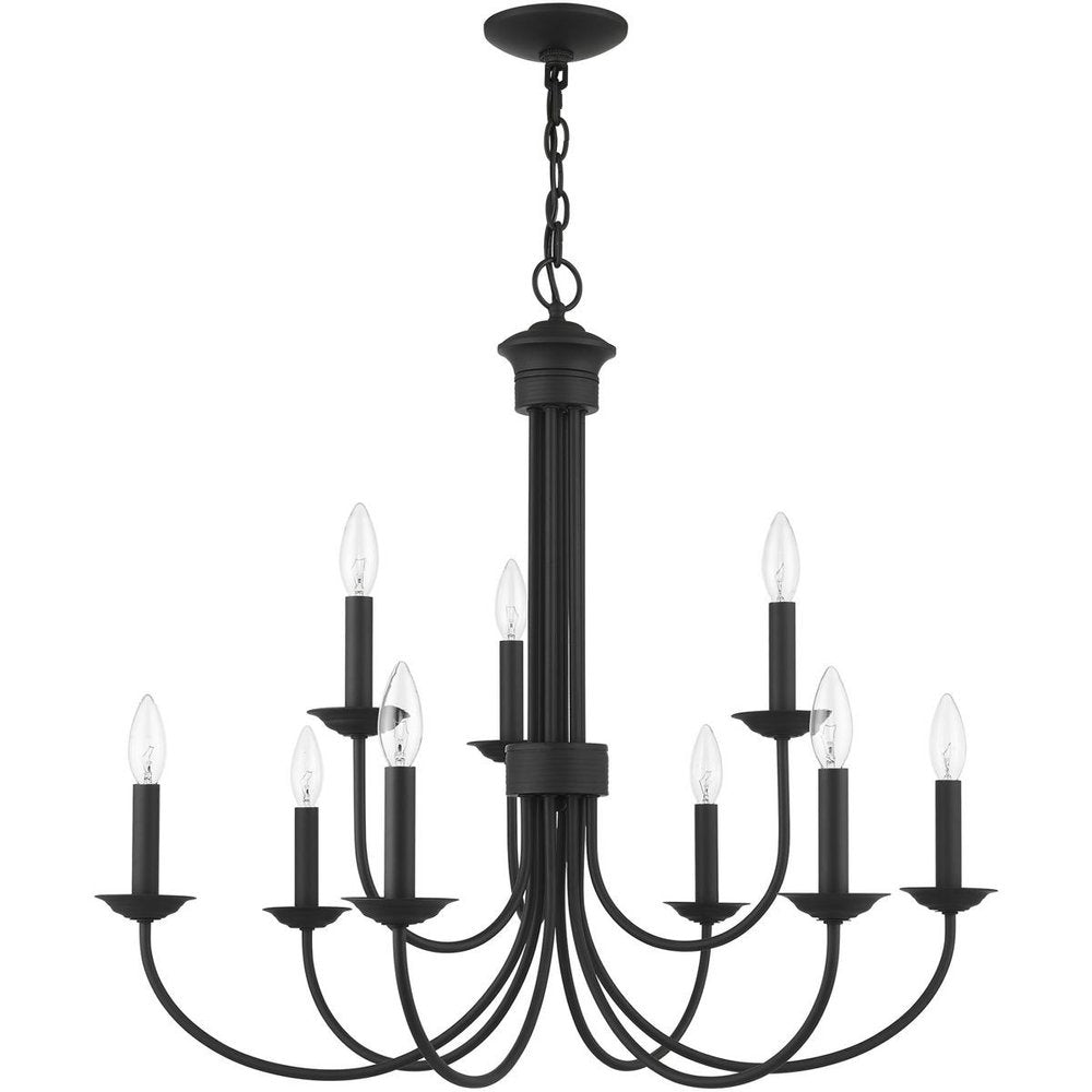 Black Nine Light Metal Dimmable Chandelier With Shades HomeRoots