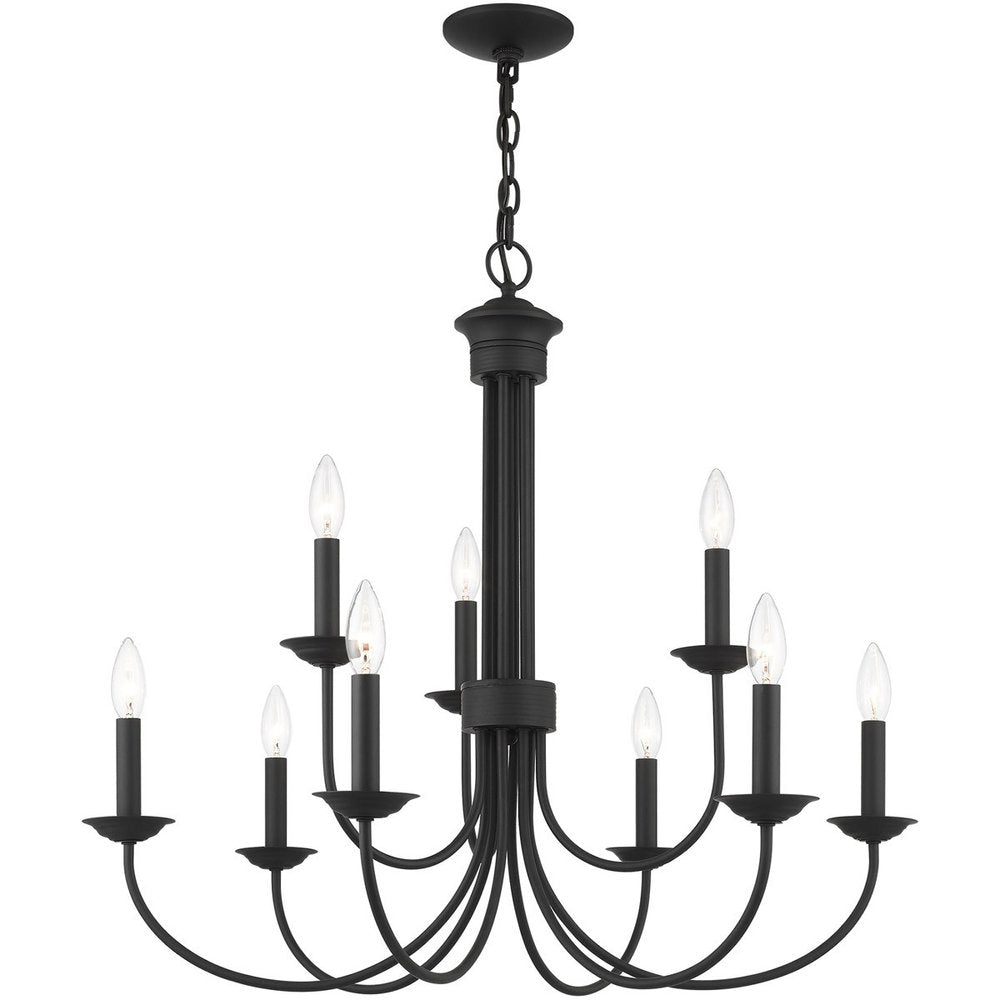 Black Nine Light Metal Dimmable Chandelier With Shades HomeRoots