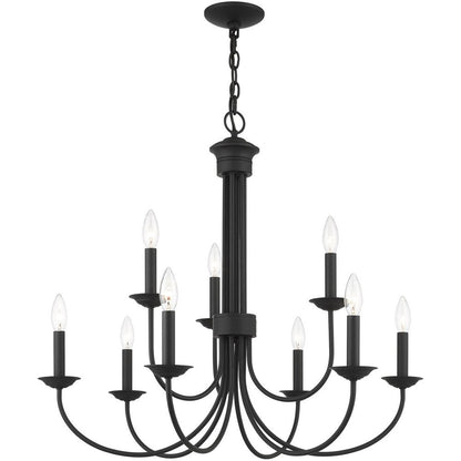 Black Nine Light Metal Dimmable Chandelier With Shades HomeRoots