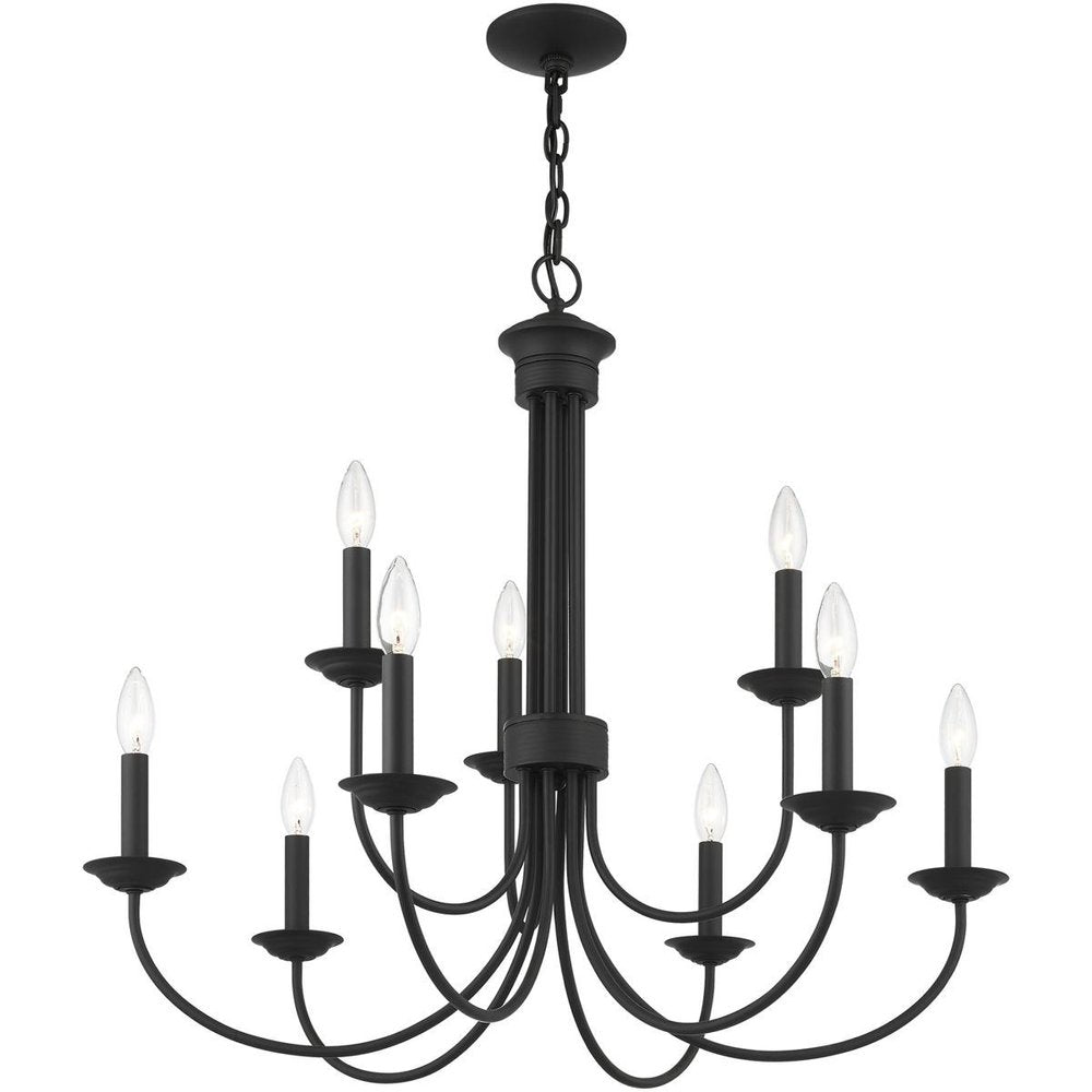 Black Nine Light Metal Dimmable Chandelier With Shades HomeRoots