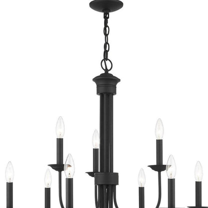 Black Nine Light Metal Dimmable Chandelier With Shades HomeRoots