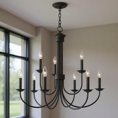 Black Nine Light Metal Dimmable Chandelier With Shades HomeRoots