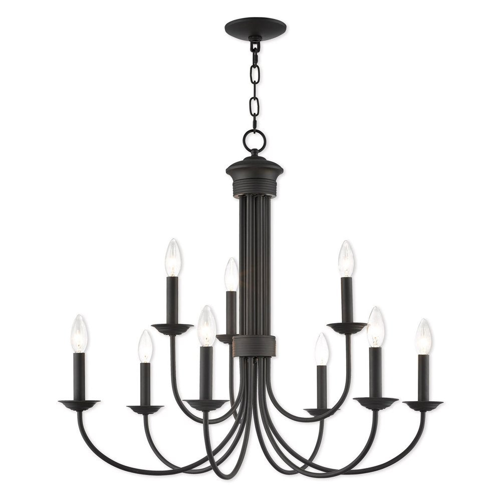 Bronze Nine Light Metal Dimmable Chandelier With Shades HomeRoots