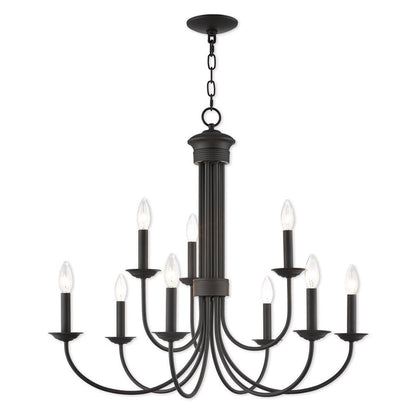 Bronze Nine Light Metal Dimmable Chandelier With Shades HomeRoots