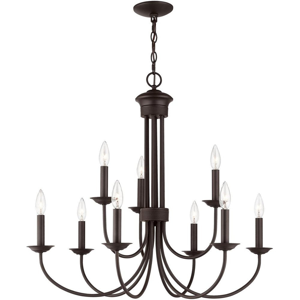 Bronze Nine Light Metal Dimmable Chandelier With Shades HomeRoots