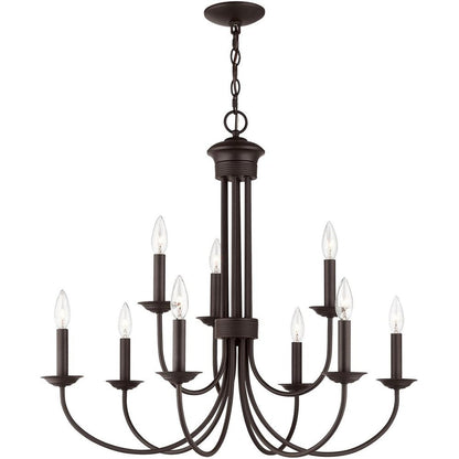 Bronze Nine Light Metal Dimmable Chandelier With Shades HomeRoots