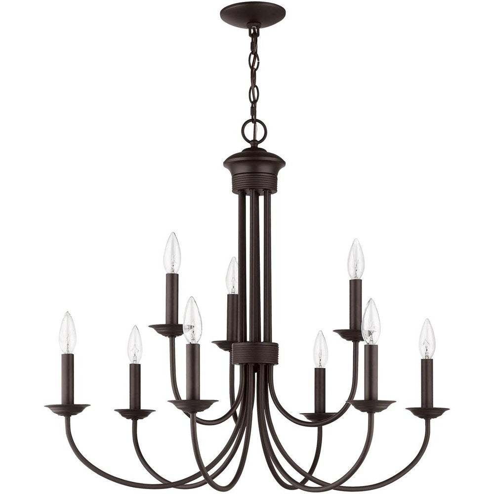 Bronze Nine Light Metal Dimmable Chandelier With Shades HomeRoots