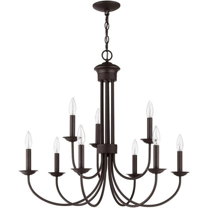 Bronze Nine Light Metal Dimmable Chandelier With Shades HomeRoots
