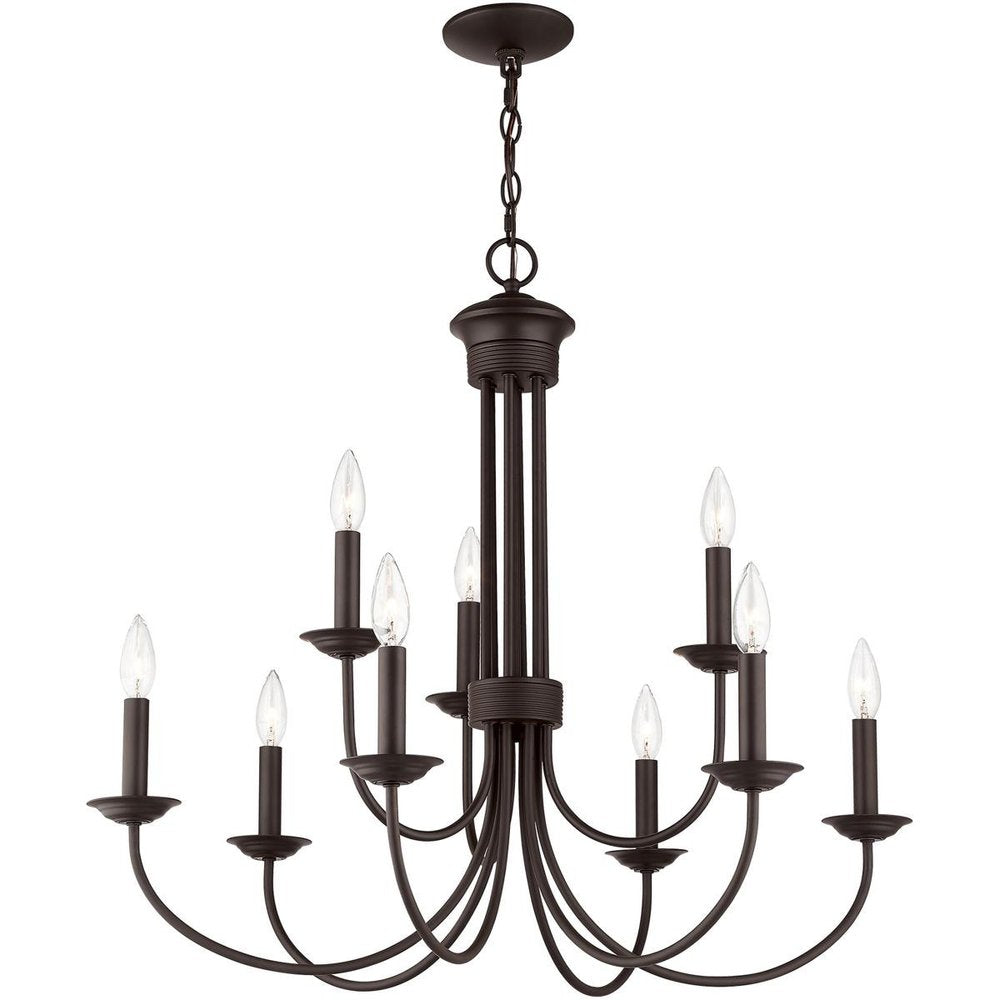 Bronze Nine Light Metal Dimmable Chandelier With Shades HomeRoots