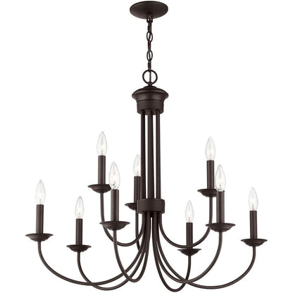Bronze Nine Light Metal Dimmable Chandelier With Shades HomeRoots