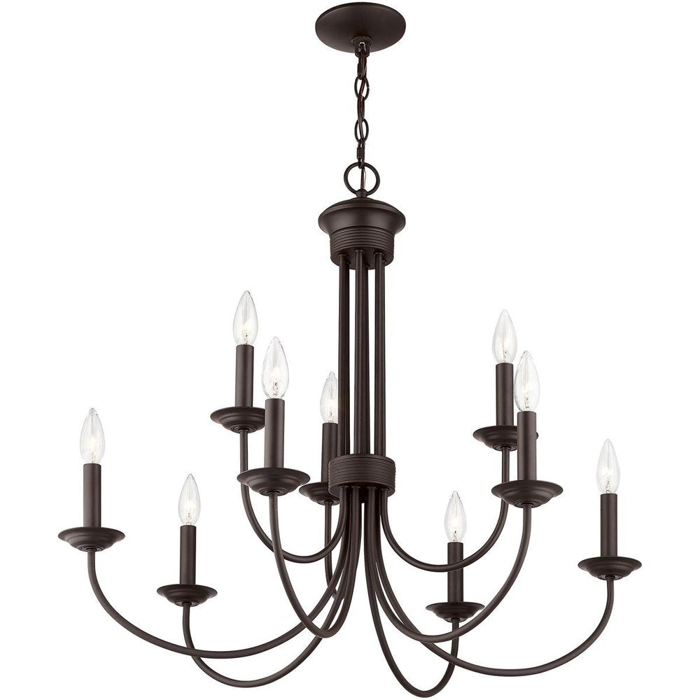 Bronze Nine Light Metal Dimmable Chandelier With Shades HomeRoots