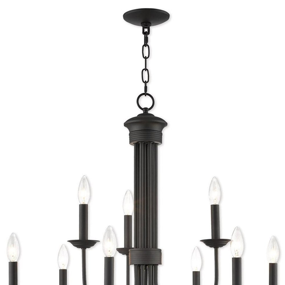 Bronze Nine Light Metal Dimmable Chandelier With Shades HomeRoots