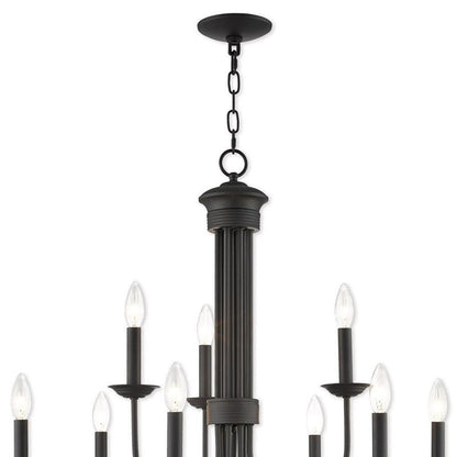 Bronze Nine Light Metal Dimmable Chandelier With Shades HomeRoots