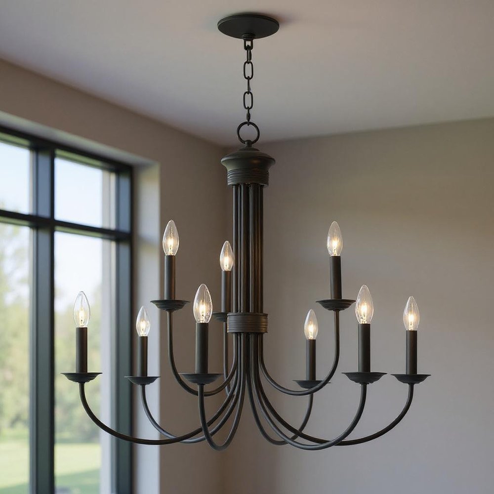 Bronze Nine Light Metal Dimmable Chandelier With Shades HomeRoots