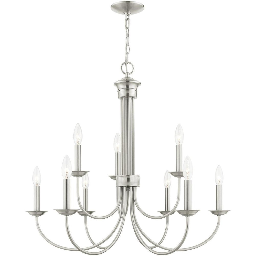 Nickel Nine Light Metal Dimmable Chandelier With Shades HomeRoots