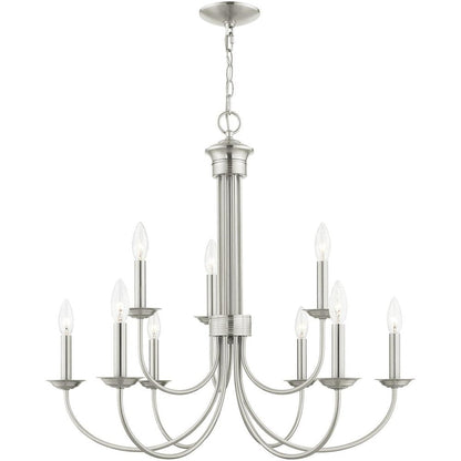 Nickel Nine Light Metal Dimmable Chandelier With Shades HomeRoots