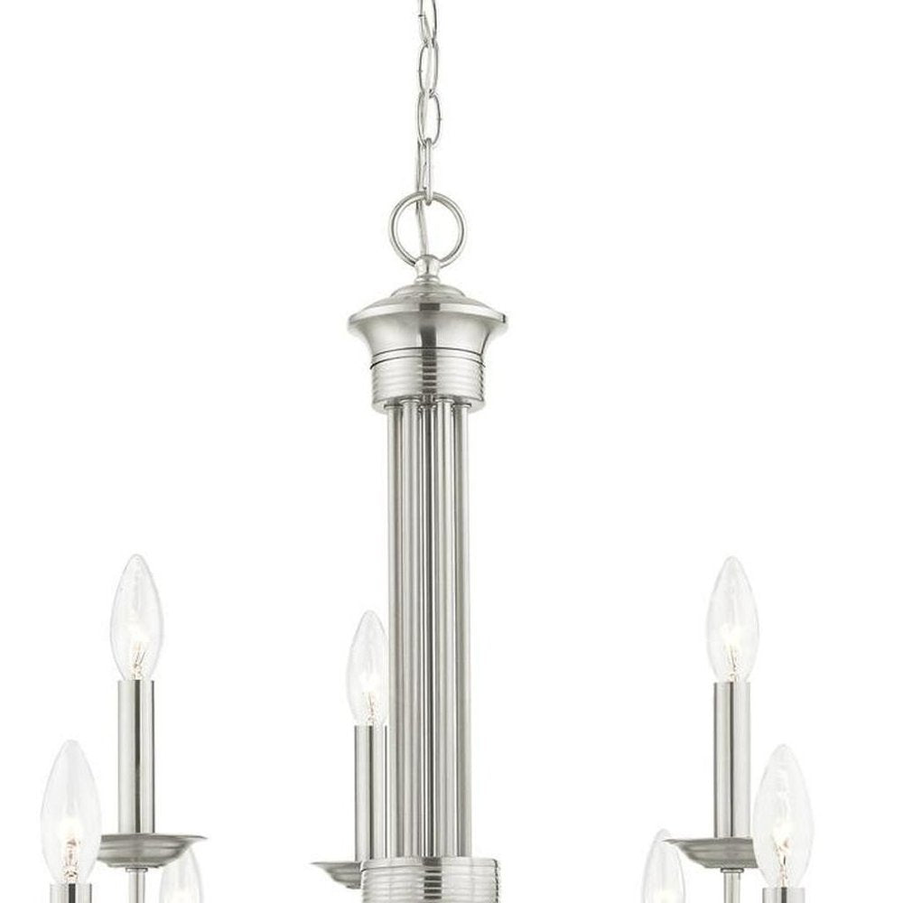 Nickel Nine Light Metal Dimmable Chandelier With Shades HomeRoots