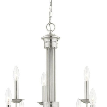 Nickel Nine Light Metal Dimmable Chandelier With Shades HomeRoots
