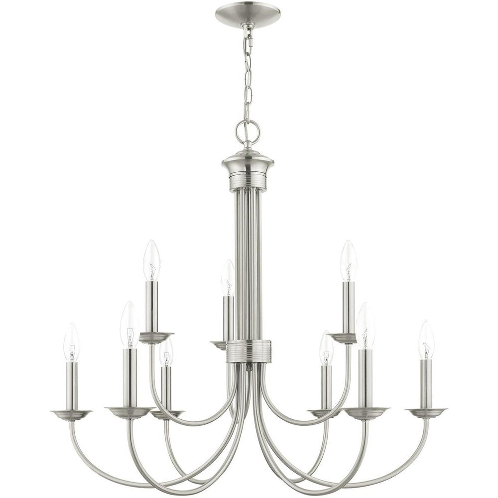 Nickel Nine Light Metal Dimmable Chandelier With Shades HomeRoots