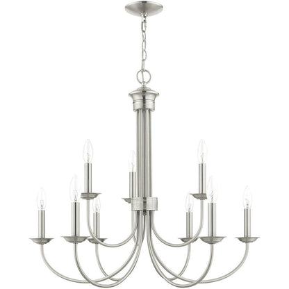 Nickel Nine Light Metal Dimmable Chandelier With Shades HomeRoots