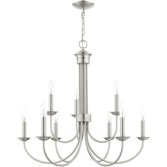 Nickel Nine Light Metal Dimmable Chandelier With Shades HomeRoots