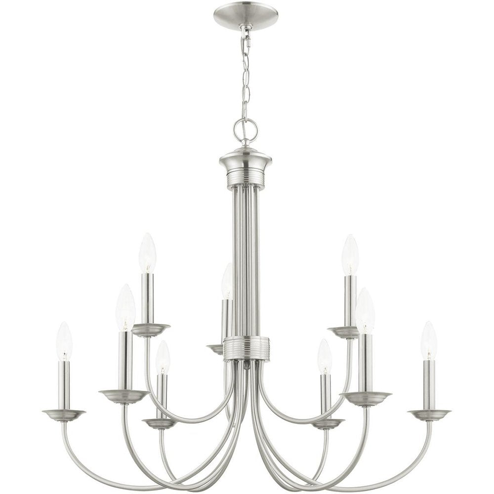 Nickel Nine Light Metal Dimmable Chandelier With Shades HomeRoots