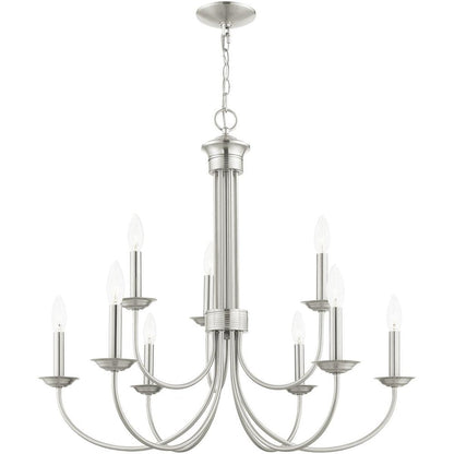 Nickel Nine Light Metal Dimmable Chandelier With Shades HomeRoots