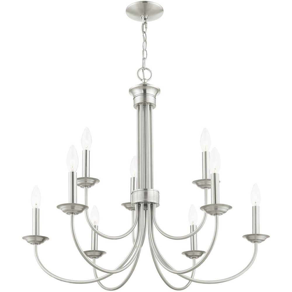 Nickel Nine Light Metal Dimmable Chandelier With Shades HomeRoots