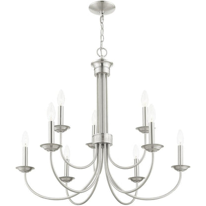 Nickel Nine Light Metal Dimmable Chandelier With Shades HomeRoots