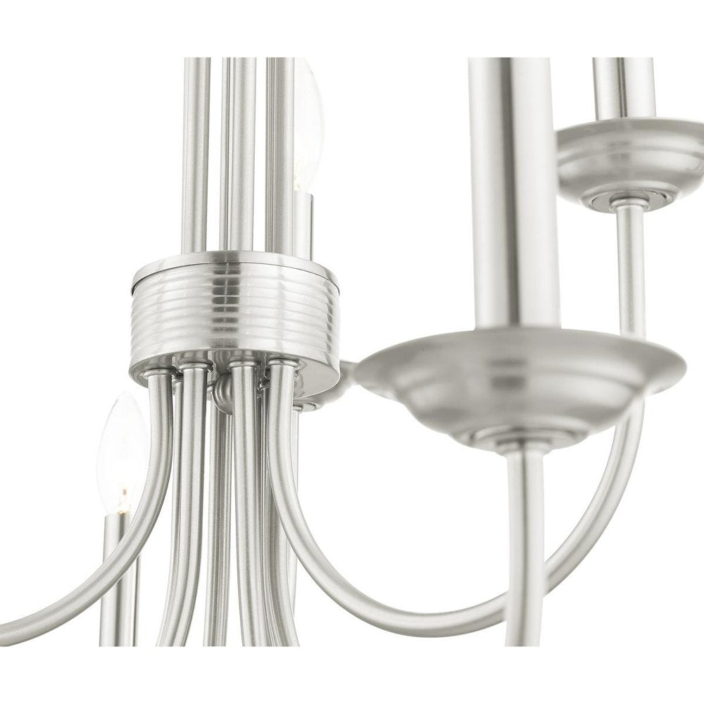 Nickel Nine Light Metal Dimmable Chandelier With Shades HomeRoots