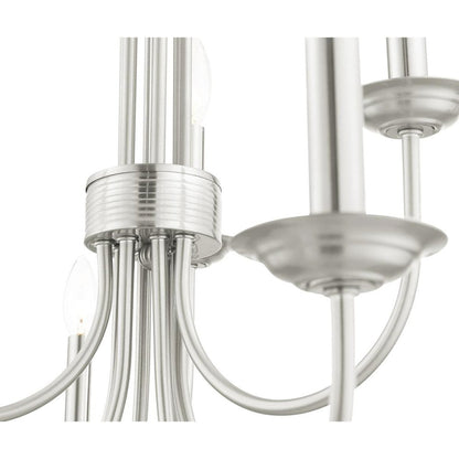 Nickel Nine Light Metal Dimmable Chandelier With Shades HomeRoots
