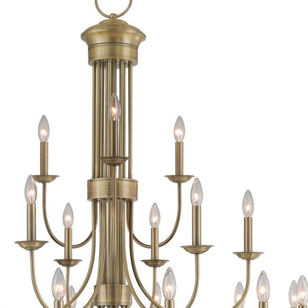 Antiqued Brass Multi Light Metal Dimmable Chandelier With Shades HomeRoots